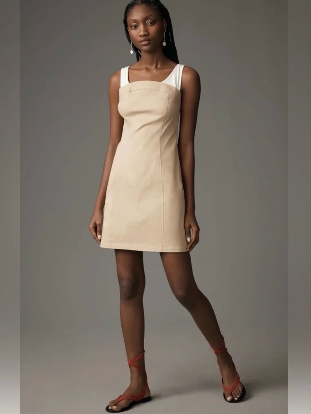 NWT Maeve Anthropologie Sleeveless Twofer Dress Mini Beige/White Khaki Size M